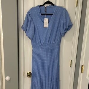 NWT prettgarden Blue Maxi Dress with Polka Dots